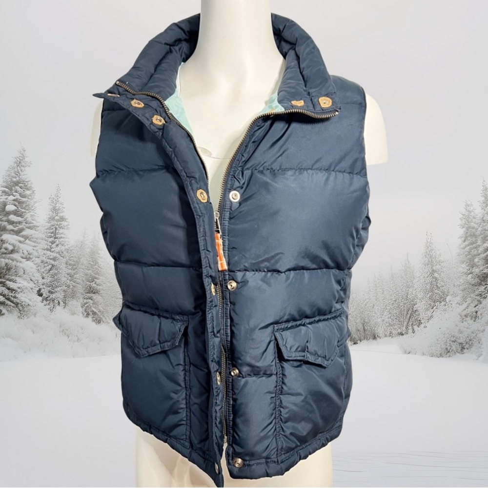 J. Crew Down Filled Quilted Blue Puffer Vest with High Collar | Size Large P - Picture 2 of 11